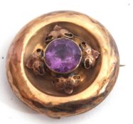 Victorian gilt metal amethyst target brooch, 3.5cm diam (a/f)