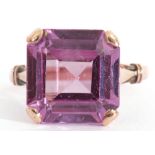 Antique amethyst ring, the square stepped cut amethyst 12mm square, claw set in each corner and