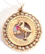 14K stamped "A date to remember" pendant/charm, the pierced centre a stork holding a baby,