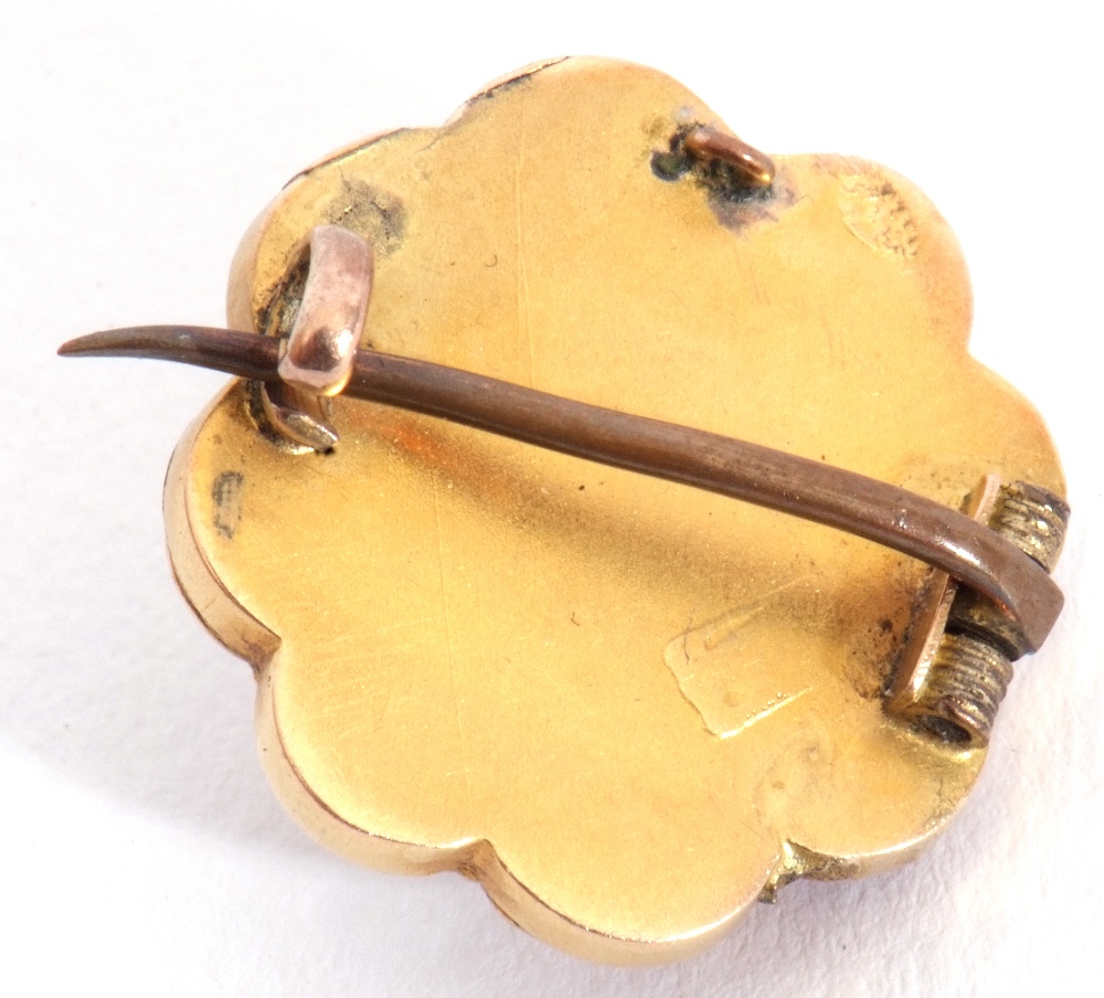 Antique micro-mosaic scarab brooch, circa 1870, in a rope twist and yellow metal petal formed - Image 3 of 3
