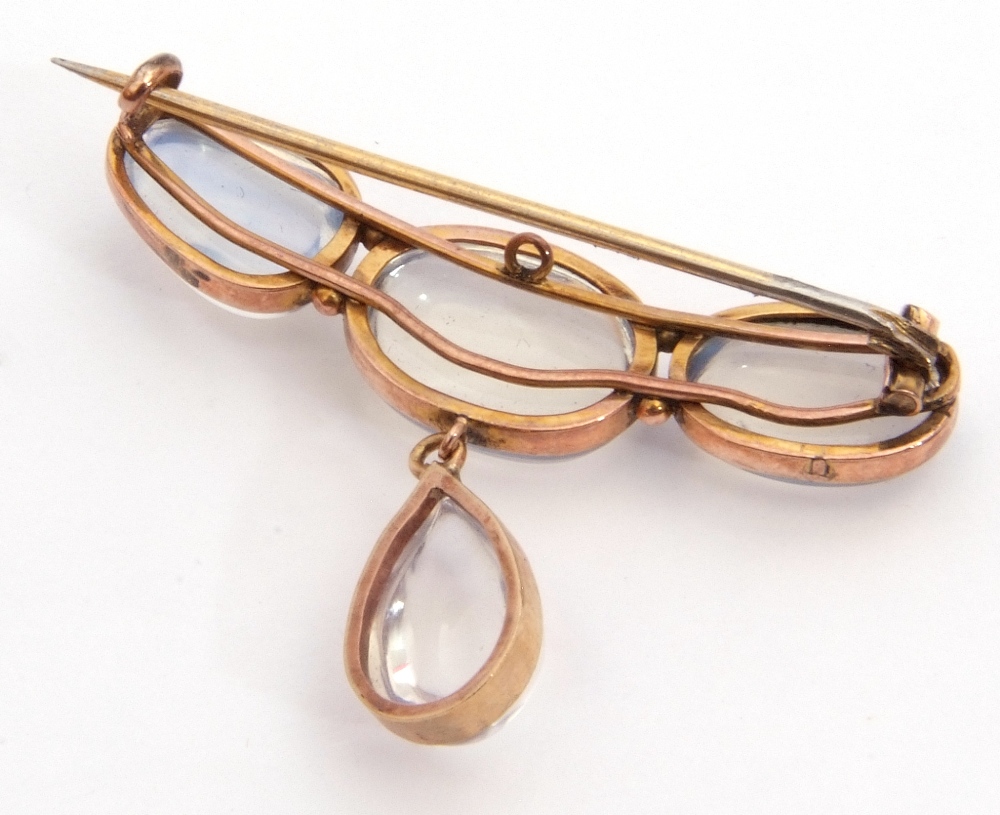 Mixed Lot: moonstone drop four stone brooch, 14cm long, together with a CIRO single row simulated - Image 4 of 7