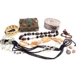 Mixed Lot: gilt metal and stone set filigree jewel box, a modern oval metal jewellery box together