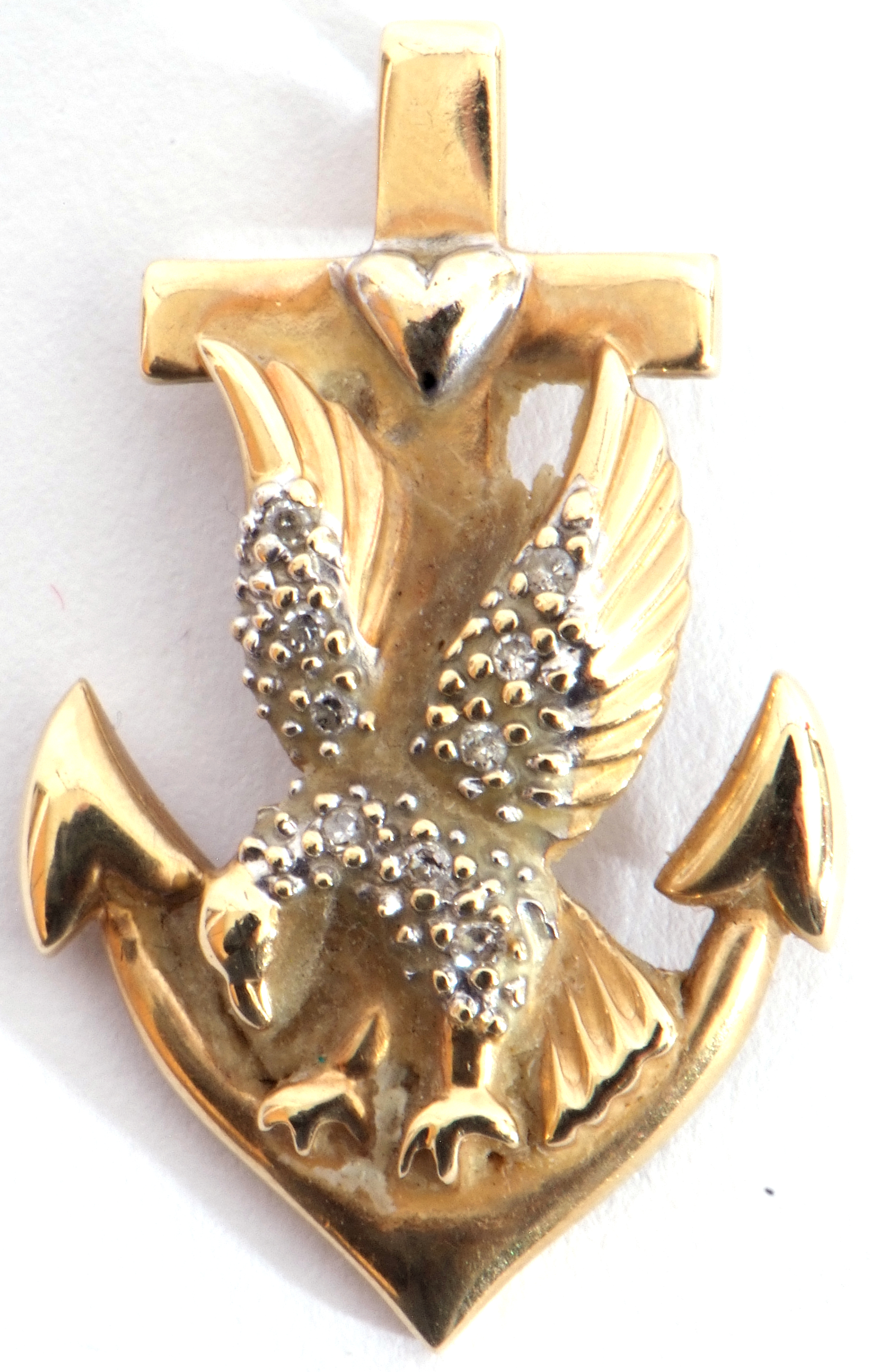 9ct gold and diamond pendant, a design featuring an anchor, an eagle with outstretched wings, - Image 2 of 5