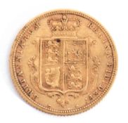 Victorian young head half sovereign, shield back, dated 1885