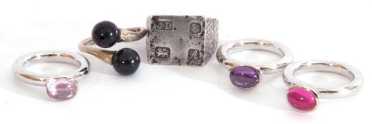 Mixed Lot: large silver gents ring, the square panel with oversized hallmarks for London 1975,