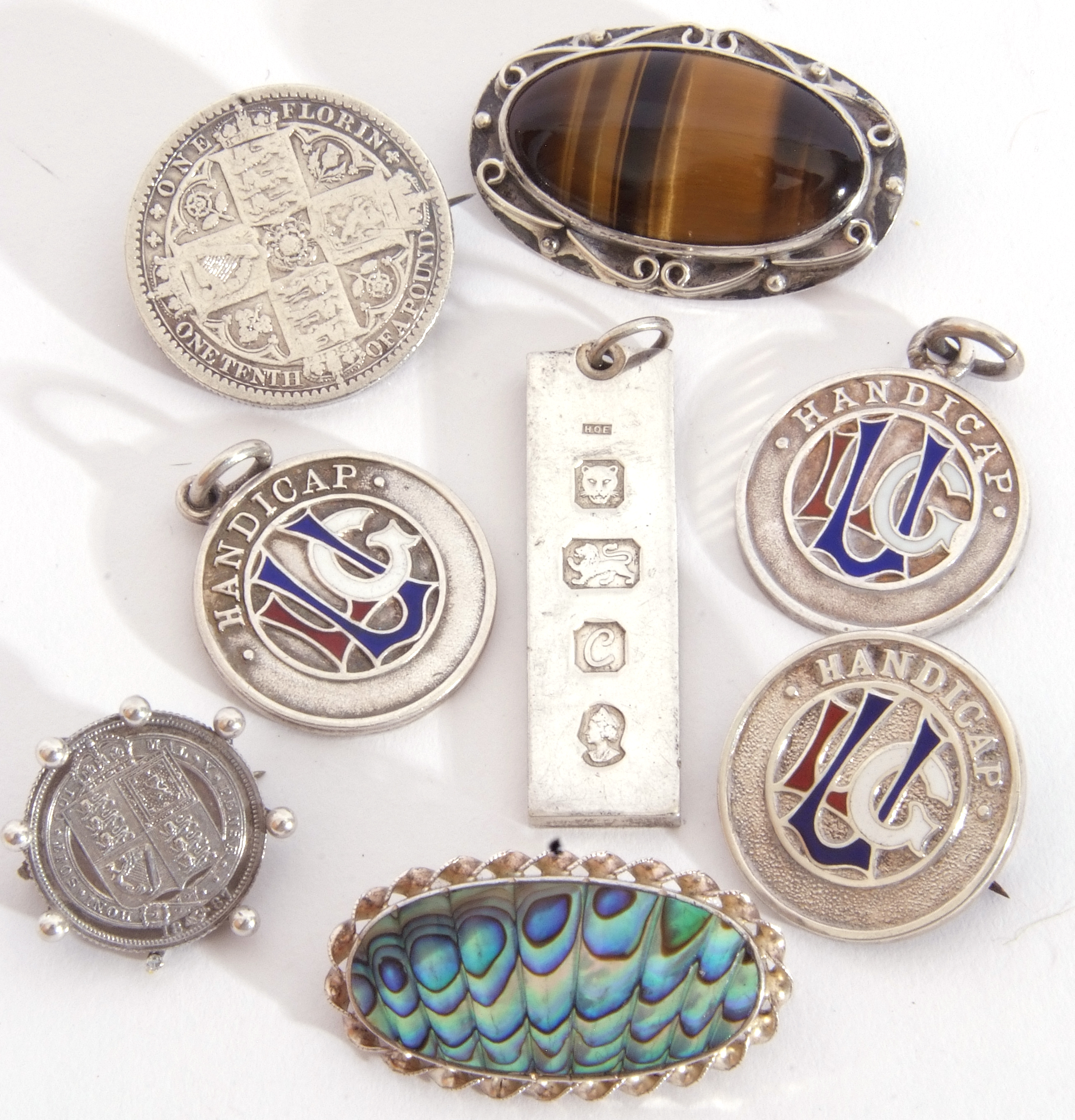 Mixed Lot: two silver and enamelled hallmarked pendants, a matching badge, maker"s mark for Mappin & - Image 2 of 3