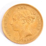 Victorian young head half sovereign, shield back, dated 1883