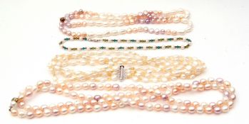 Mixed Lot: three various freshwater pearl type necklaces together with a 925 seed pearl and green