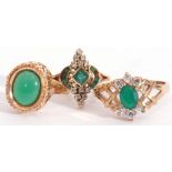 Mixed Lot: modern small emerald and diamond cluster ring, stamped 18 (one emerald missing), size F/