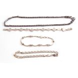 Mixed Lot: 925 stamped Byzantine link necklace together with three 925 marked bracelets, 50.7gms g/