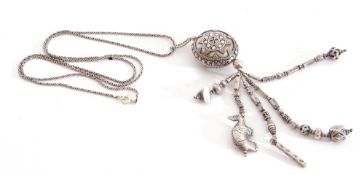 Mixed Lot: white metal pendant necklace, the oval shaped bead decorated pendant supporting below