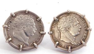Pair of shilling 1816-1820 coin cufflinks, the silver mounts hallmarked for London 1978, swivel