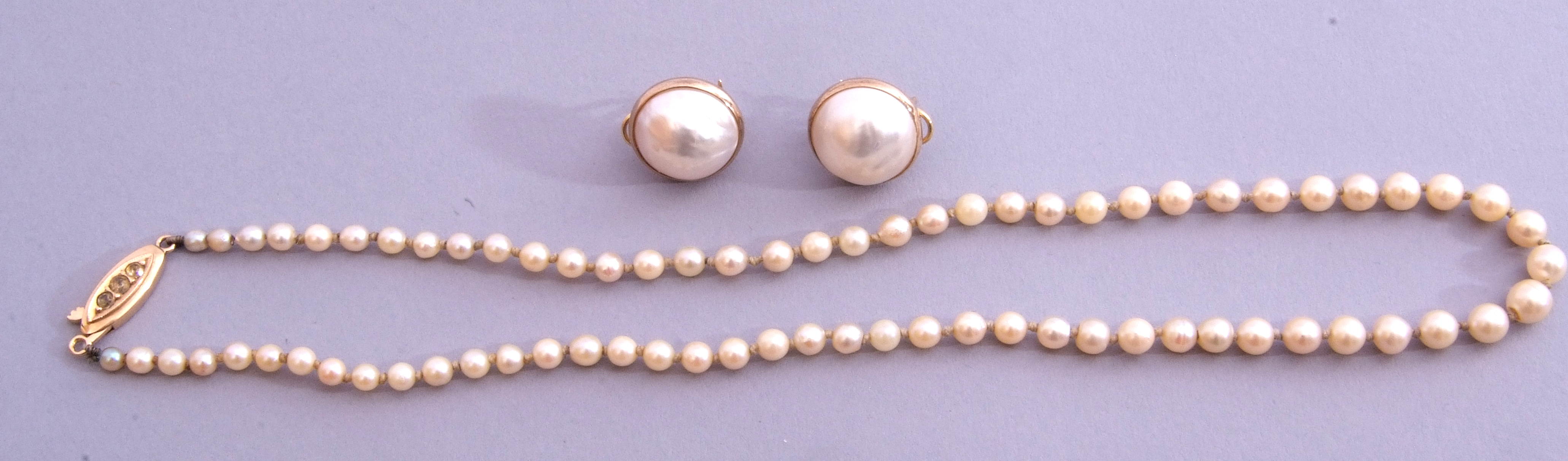 Mixed Lot: a cultured pearl single row necklace with a diamond set clasp, 4mm-1mm (graduated), - Image 2 of 3
