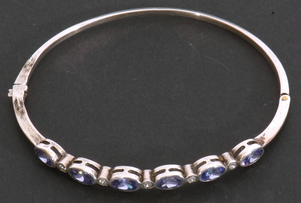 Modern pale sapphire and diamond set hinged bracelet, featuring six oval faceted pale sapphires in - Image 5 of 6