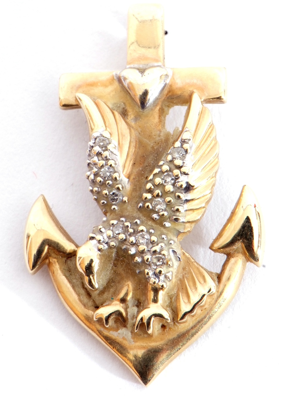 9ct gold and diamond pendant, a design featuring an anchor, an eagle with outstretched wings, - Image 5 of 5