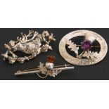 Mixed Lot: Scottish silver thistle brooch, Edinburgh 1958, together with a further white metal