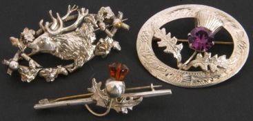 Mixed Lot: Scottish silver thistle brooch, Edinburgh 1958, together with a further white metal