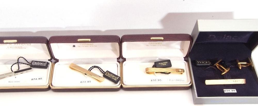 Mixed Lot: nine cased gent"s tie-clips, silver, onyx examples, three chrome, four gold plated, - Image 2 of 4