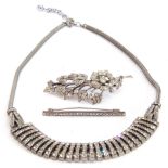 Mixed Lot: vintage paste set necklace, hallmarked silver paste set floral spray brooch, together