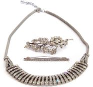 Mixed Lot: vintage paste set necklace, hallmarked silver paste set floral spray brooch, together