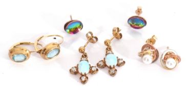 Mixed Lot: four pairs of gilt metal earrings to include opalescent, seed pearl examples