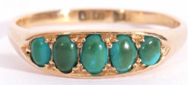 Antique five stone turquoise set ring featuring five small oval graduated turquoise set in 18ct