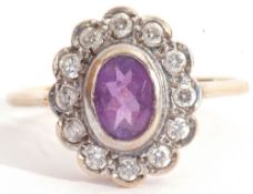 9ct gold amethyst and diamond cluster ring a design featuring an oval cut amethyst raised in cut