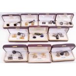 Mixed Lot: ten cased gent"s cuff links to include novelty dart and dartboard, mother of pearl,