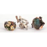 Mixed Lot: Two hand made silver 925 ring, one with multi-coloured stones citrine, peridot, ruby,