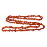 Long single row natural amber necklace, Cognac colour, fragment design, 76cm long, g/w 70.7gms