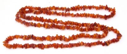 Long single row natural amber necklace, Cognac colour, fragment design, 76cm long, g/w 70.7gms