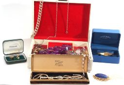 Large box of costume jewellery to include a ladies Rotary wrist watch, necklaces, brooches etc