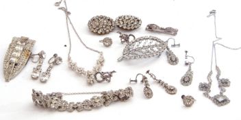 Quantity of vintage paste and marcasite set jewellery to include pendant, earrings, bracelet,