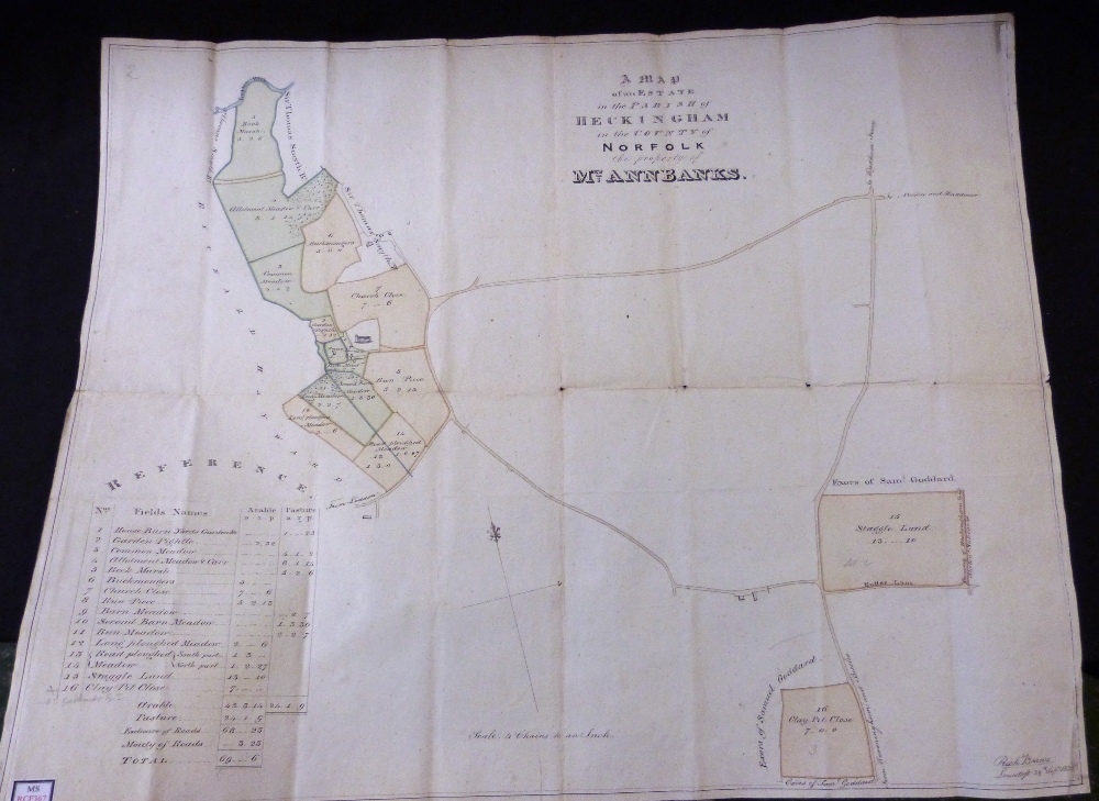 RICHARD BARNES OF LOWESTOFT: A MAP OF AN ESTATE IN THE PARISH OF HECKINGHAM IN THE COUNTY OF