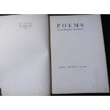 KATHERINE MANSFIELD: POEMS, London, Constable, 1923, 1st edition, 4to, original quarter cloth,