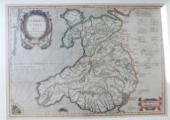 HUMPHREY LLWYD: CAMBRIAE TYPUS, engraved hand coloured map circa 1633, approx 345 x 495mm, appears
