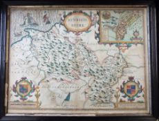 JOHN SPEED: DENBIGHSHIRE, engraved hand coloured map [1611], approx 380 x 510mm, framed and glazed