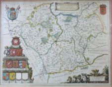 JOAN BLAUE: LEICENTRENSIS COMITATUS, engraved hand coloured map circa 1645, approx 380 x 500mm,
