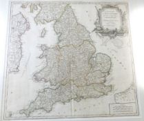 GILLES ROBERT DE VAUGONDY: LE ROYAUM D~ANGLETERRE..., engraved outline coloured map, circa 1753,