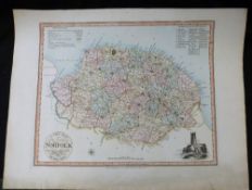 THOMAS DIX: A NEW MAP OF THE COUNTY OF NORFOLK DIVIDED INTO HUNDREDS, engraved hand coloured map,