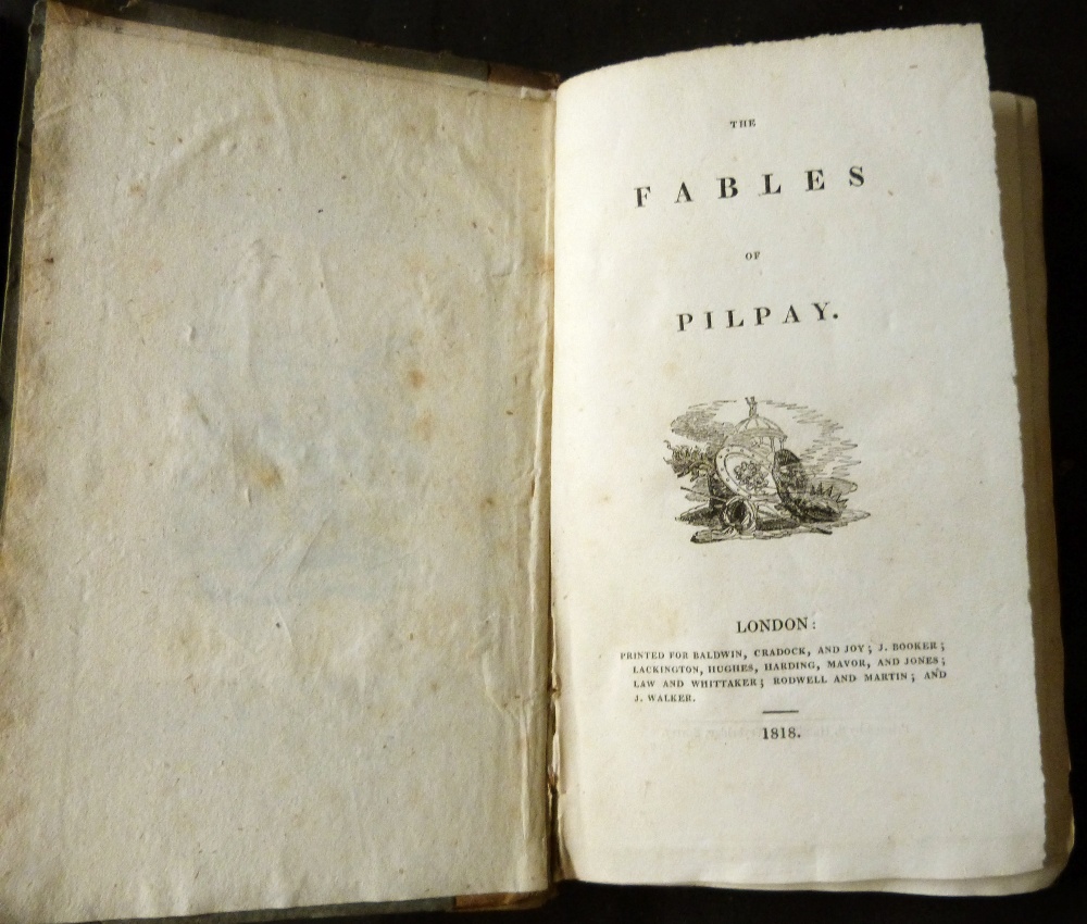 BIDPAI PILPAY: THE FABLES, London for Baldwin Cradock & Joy et al, 1818, 12mo, contemporary drab