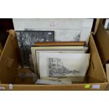 BOX CONTAINING QUANTITY OF PRINTS AND DRAWINGS