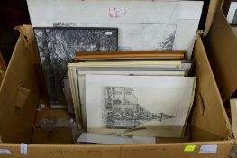 BOX CONTAINING QUANTITY OF PRINTS AND DRAWINGS