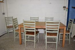 GOOD QUALITY MODERN KITCHEN TABLE, APPROX 166CM X 91CM, TOGETHER WITH A SET OF SIX MATCHING DINING