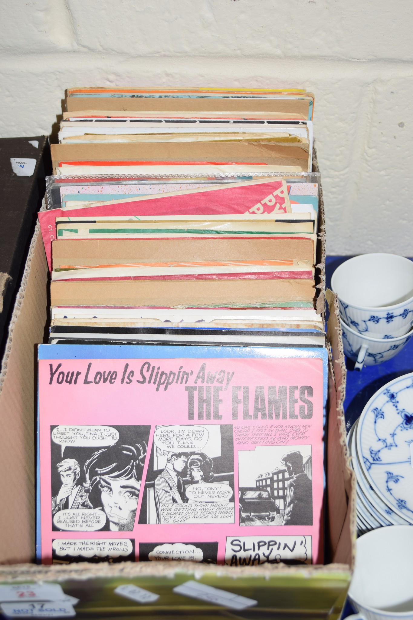 BOX CONTAINING RECORDS, 45RPM, MAINLY POP MUSIC