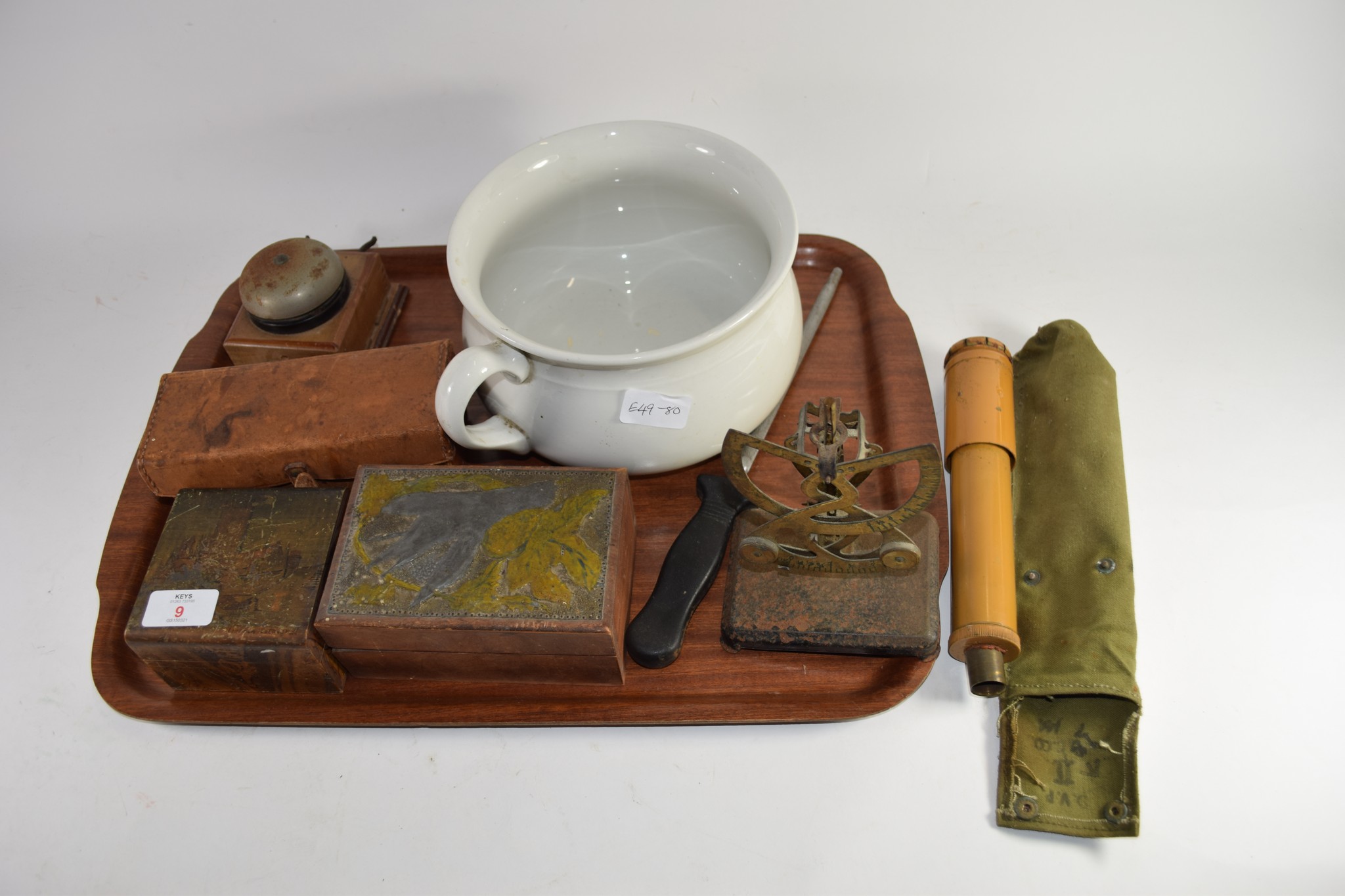 TRAY CONTAINING WOODEN BOXES, BELL ON WOODEN MOUNT ETC - Image 2 of 2