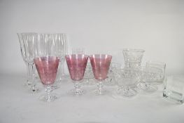 TRAY CONTAINING GLASS WARES INCLUDING CHAMPAGNE FLUTES, CUT GLASS VASE ETC