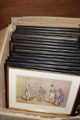 BOX CONTAINING A SET OF FRAMED PRINTS, MAINLY RACING AND SPORTING INTEREST