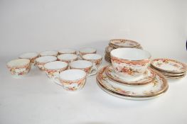 ENGLISH PORCELAIN TEA WARES COMPRISING CUPS, SAUCERS, SIDE PLATES, SANDWICH PLATE ETC