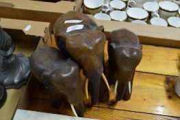 THREE WOODEN ELEPHANTS